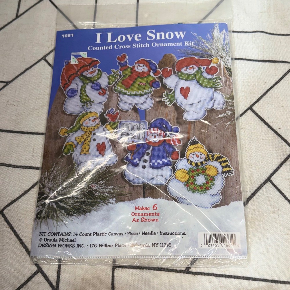 Design Works I Love Snow Cross Stitch Kit OS‎ Blue Snowman Ornaments 1661